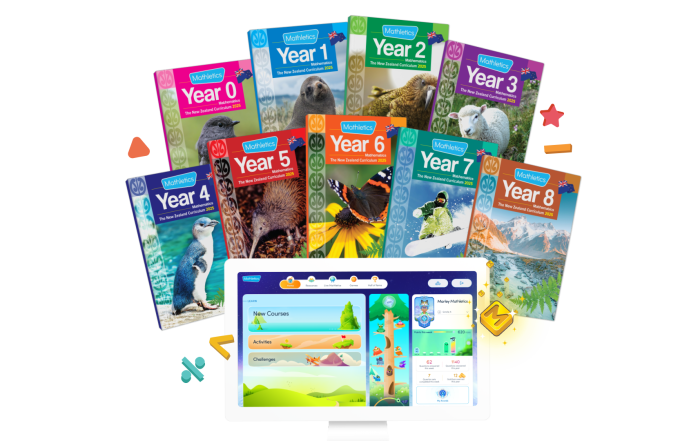 Mathletics student workbooks for Years 0 to 8 and the Mathletics online learning platform, written for the New Zealand Curriculum
