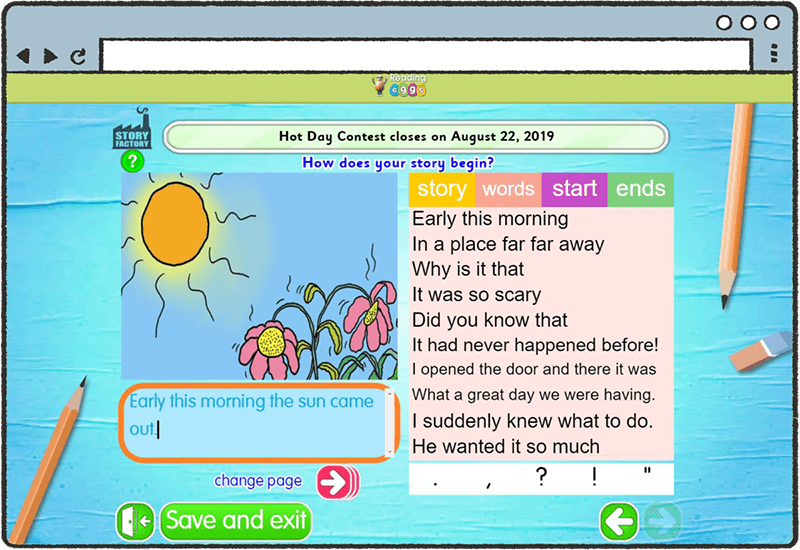 screenshot of a story writing in Reading Eggs